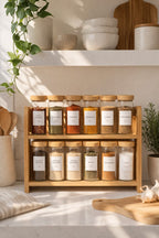 Bamboo Spice Rack Organizer with 12 Airtight Jars