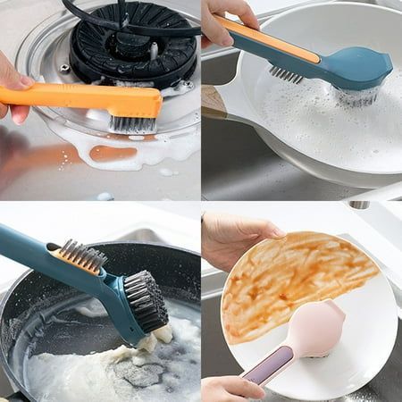 3-in-1 Multi-Purpose Kitchen Cleaning Brush with Scraper and Sponge Handle