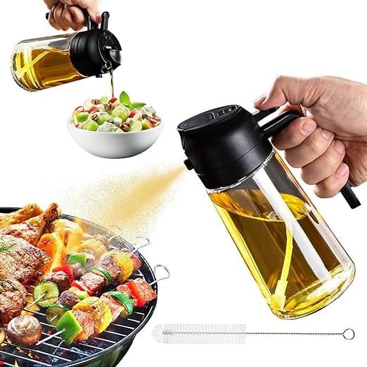 2-in-1 Glass Oil Sprayer & Pourer Bottle with Measuring Scale – 400ml Kitchen Oil Dispenser